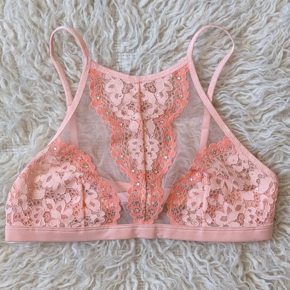 Pink Lace Rhinestone Victoria's Secret Bralette - Picture 2 of 5